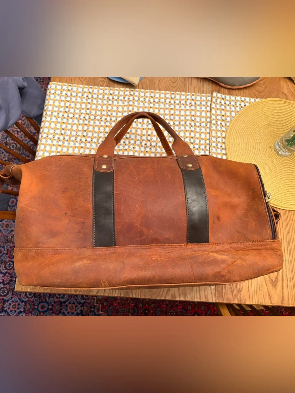 NRA Leather Brown Weekender Duffel Bag for Men